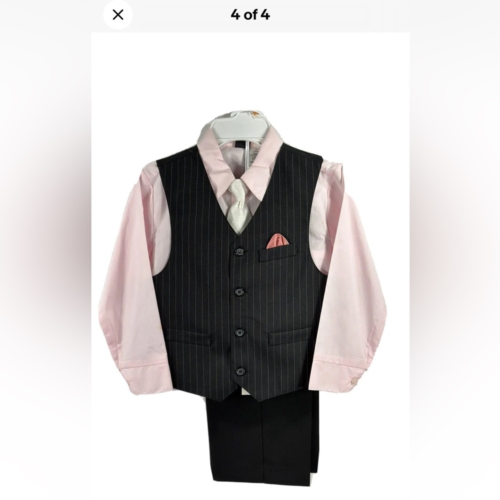 Retro Boys 4 Piece Set Black, Pink, Cream Pinstriped Vest Solid Black Pants